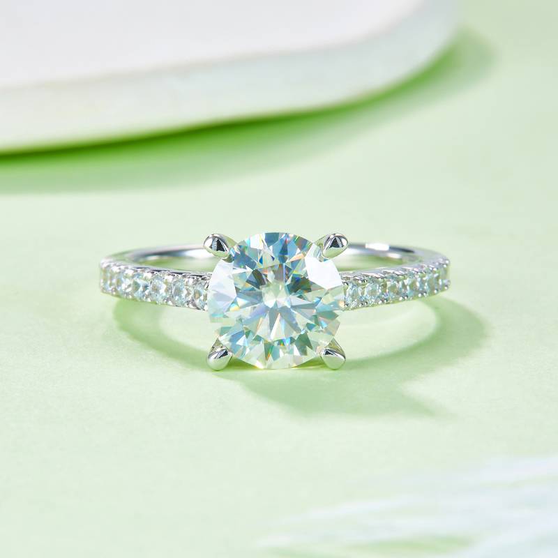 微镶圆形S925银镀白金MoissaniteWomen's Ring2.0ctD级